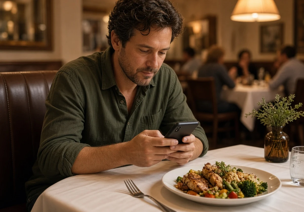 Customer leaving a review of the food online